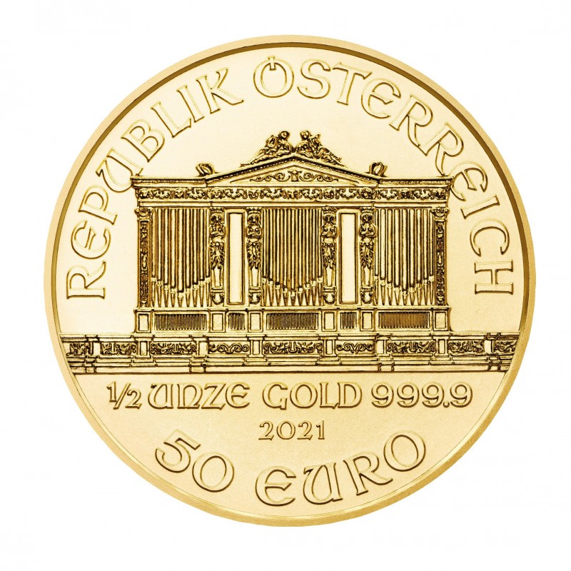 Wiener Philharmoniker 1/2 oz (2021) - zlatá investičná minca
