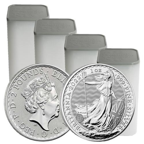 Britannia strieborné mince (2022) 100 ks a viac - strieborna investicna minca 1 oz britannia 2022 4x tuba